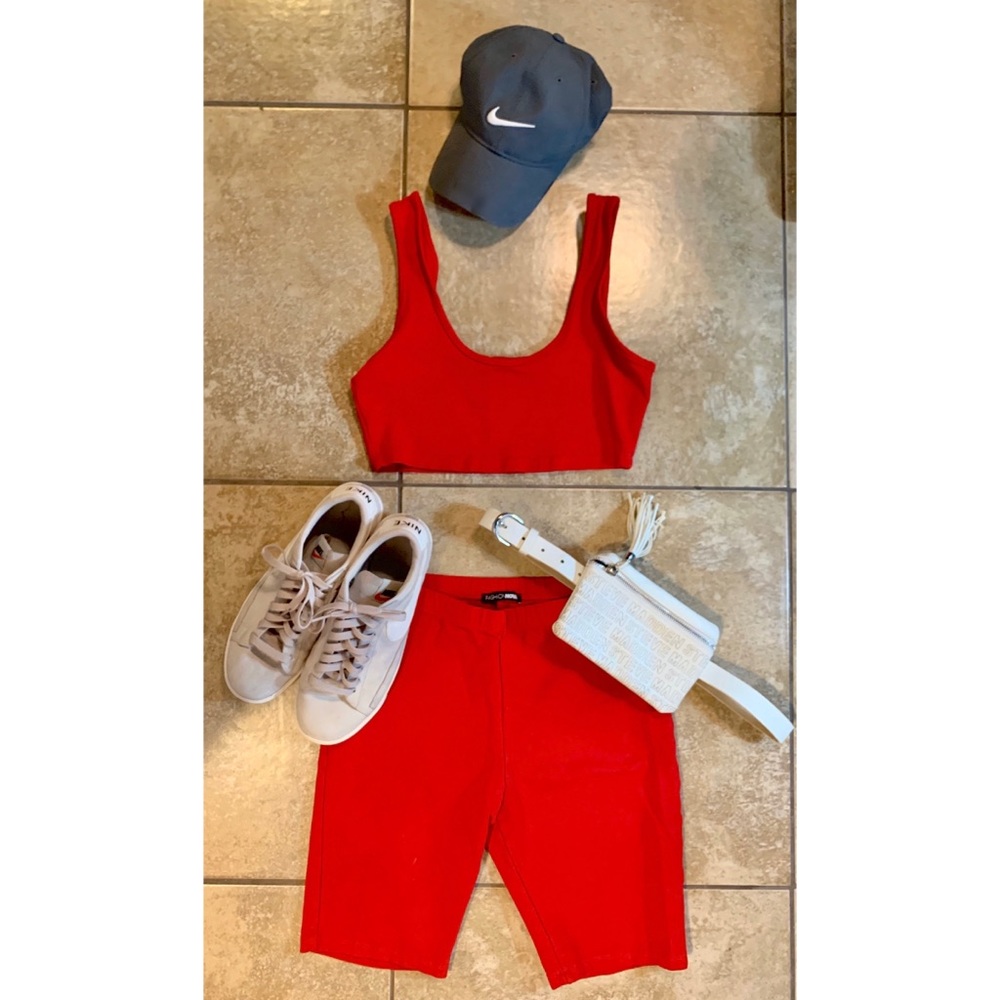 Two-Piece Red Biker Short Set
